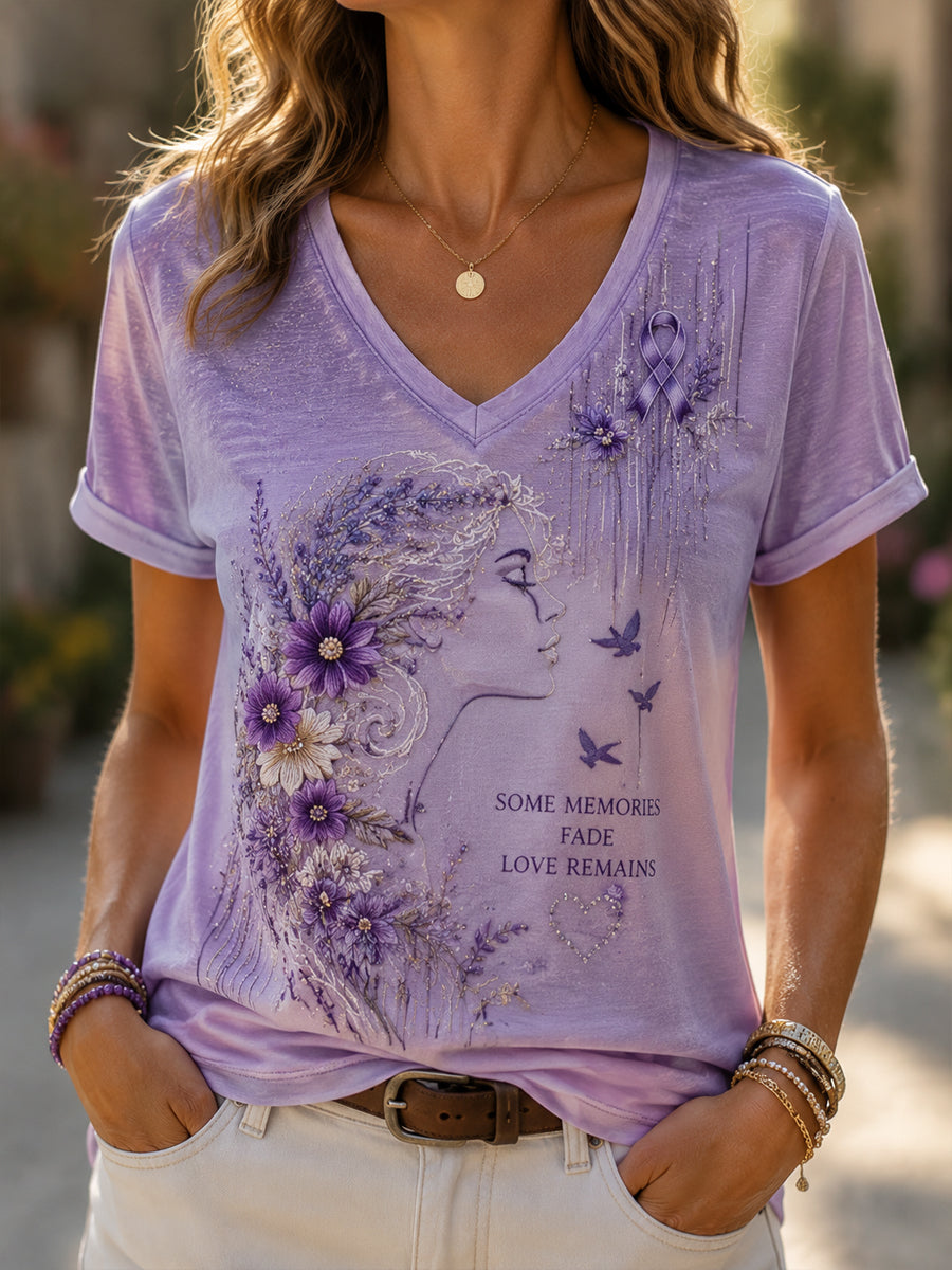 Women's Alzheimer's Disease Cornflower Blue Casual V-Neck T-Shirt