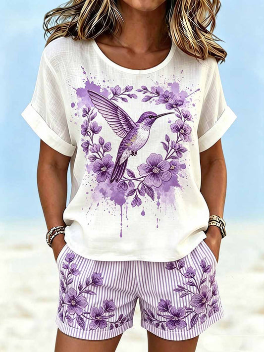 Women's Purple Alzheimer's Awareness Print T-Shirt Set