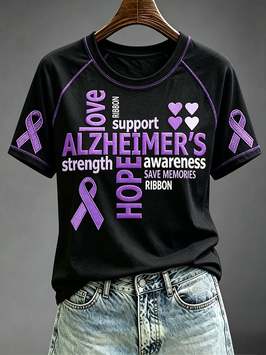 Women's Alzheimer's Disease Purple Awareness Print Short Sleeve T-shirt