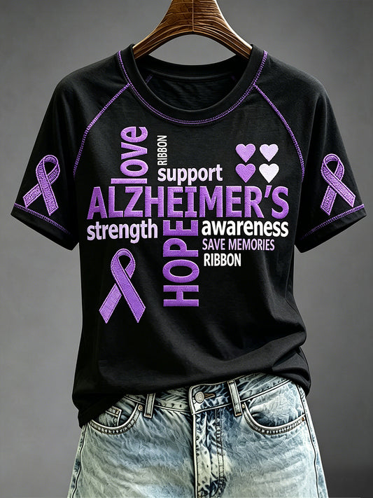 Women's Alzheimer's Disease Purple Awareness Print Short Sleeve T-shirt