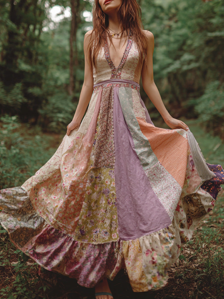 Women's Bohemian Floral Linen Blend Dress