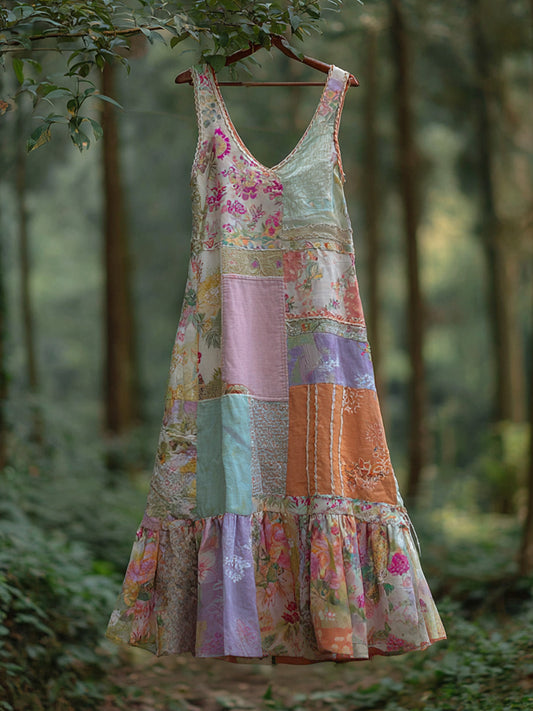 Women's Bohemian Floral Linen Blend Dress