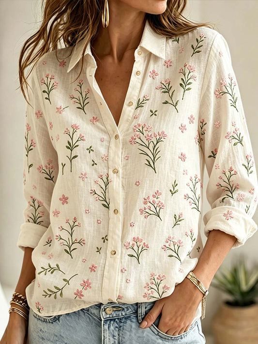 Women's plant flower pattern print clash color design casual shirt