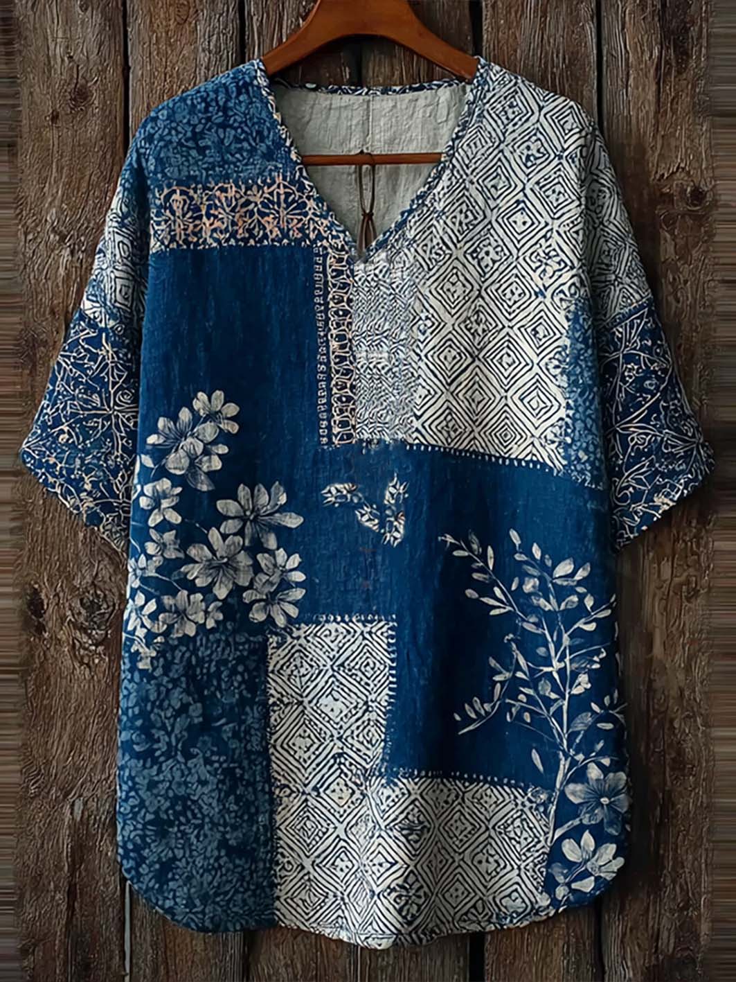 Women's Japanese Art Retro Printed Casual Cotton and Linen Shirt