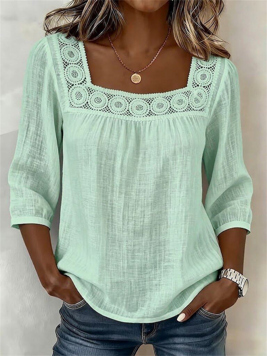 Women's Boho Hollow Lace Patchwork Comfy Mid Sleeve Tunic