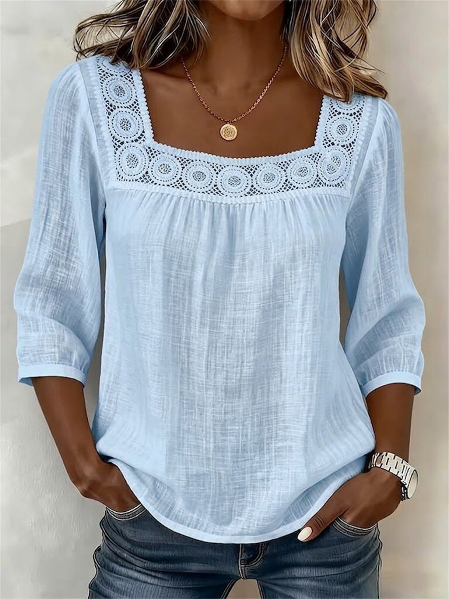 Women's Boho Hollow Lace Patchwork Comfy Mid Sleeve Tunic