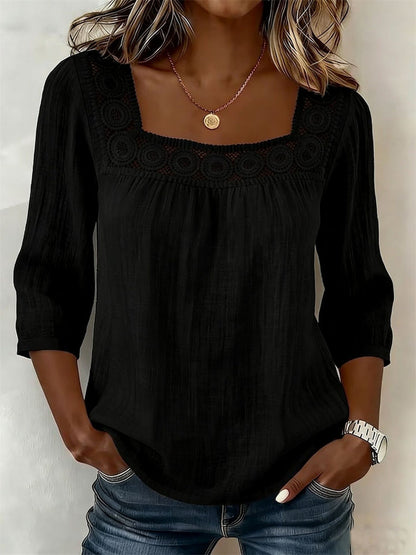 Women's Boho Hollow Lace Patchwork Comfy Mid Sleeve Tunic