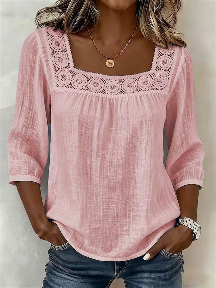 Women's Boho Hollow Lace Patchwork Comfy Mid Sleeve Tunic