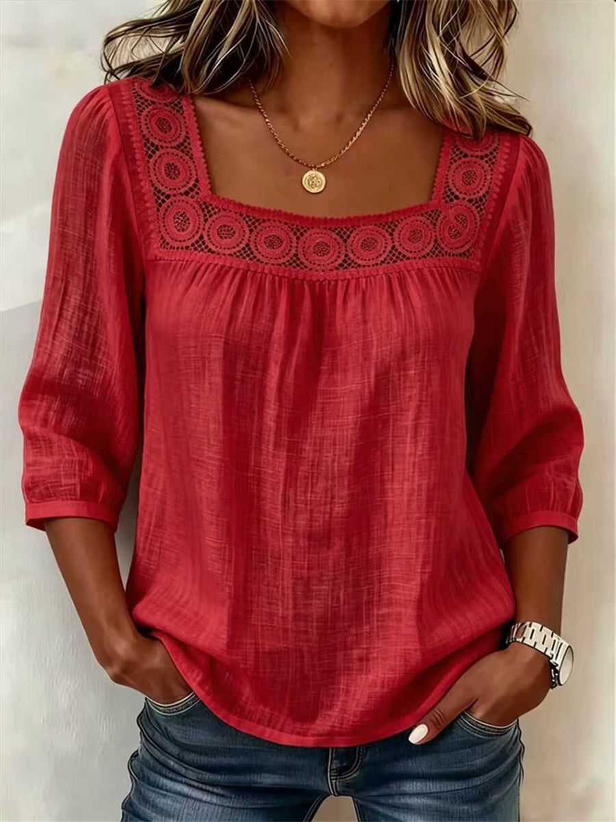 Women's Boho Hollow Lace Patchwork Comfy Mid Sleeve Tunic