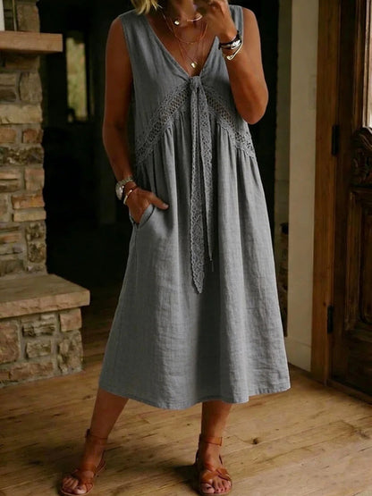 Women's Vintage Lace Tied Sleeveless Midi Dress