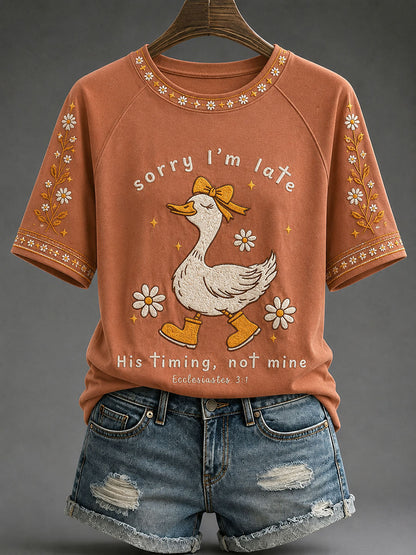 Women's 'Sorry I'm Late' Print Casual T-Shirt