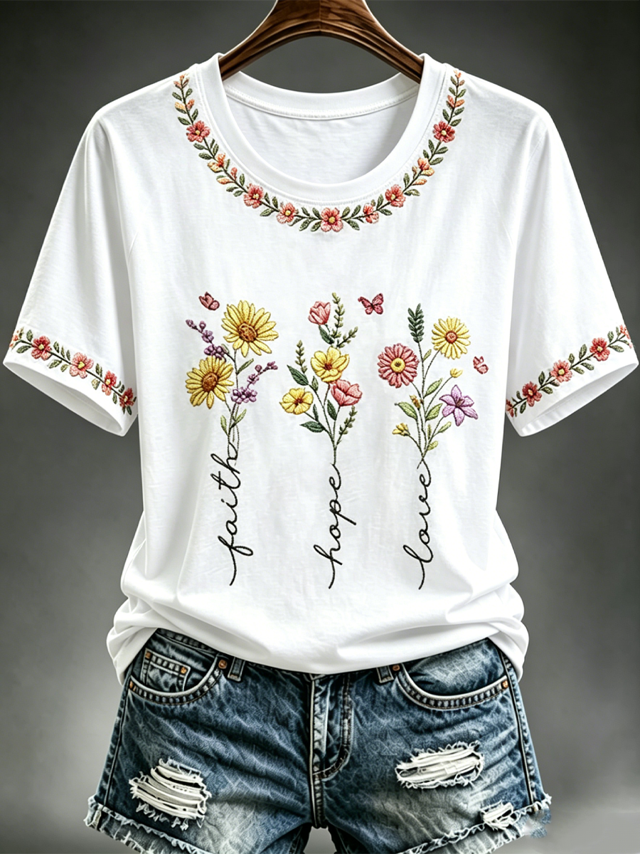 Women's floral print short-sleeved T-shirt