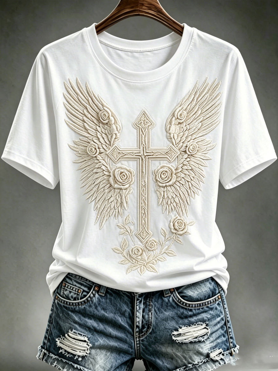 Women's Cross print short-sleeved T-shirt