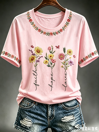 Women's floral print short-sleeved T-shirt