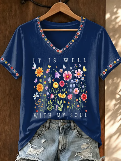 Women's Floral print short-sleeved T-shirt