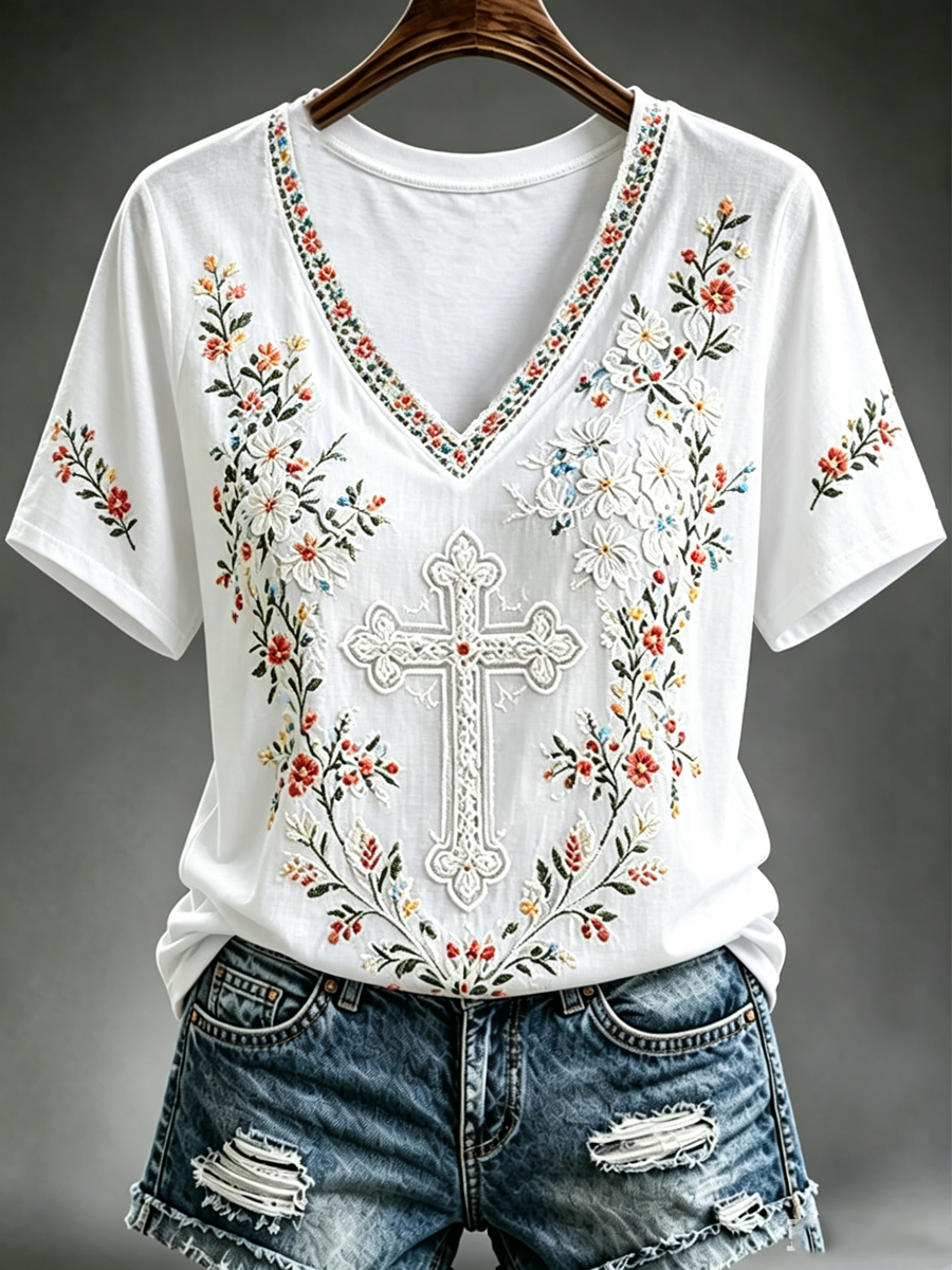 Women's Floral print short-sleeved T-shirt