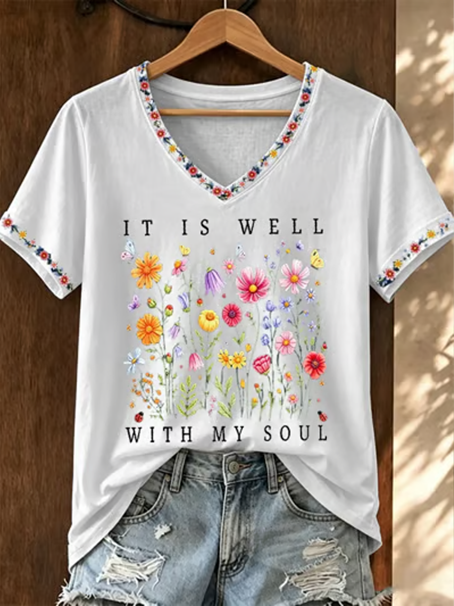 Women's Floral print short-sleeved T-shirt