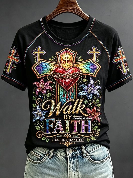 Women's Walk By Faith Cross Print Short Sleeve T-shirt