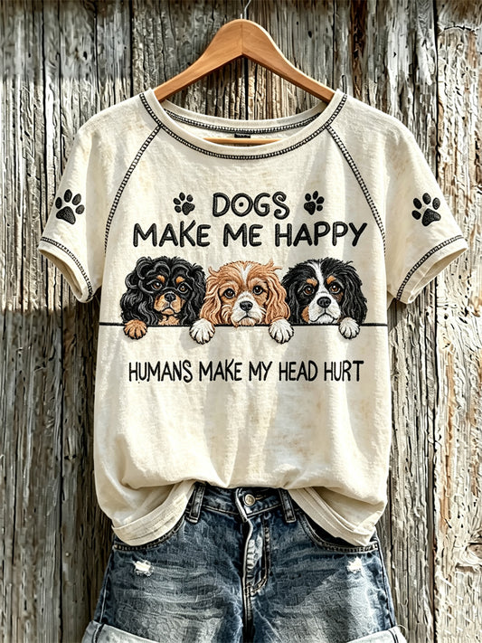 Women's Dogs Make Me Happy Humans Make My Head Hurt Peeking Cavalier King Charles Spaniel T-shirt
