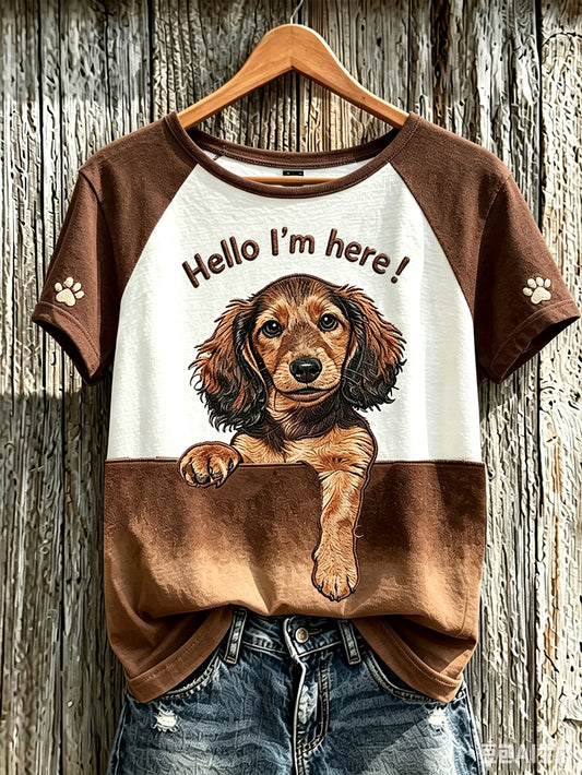 Women's cute dog pattern printed short-sleeved T-shirt