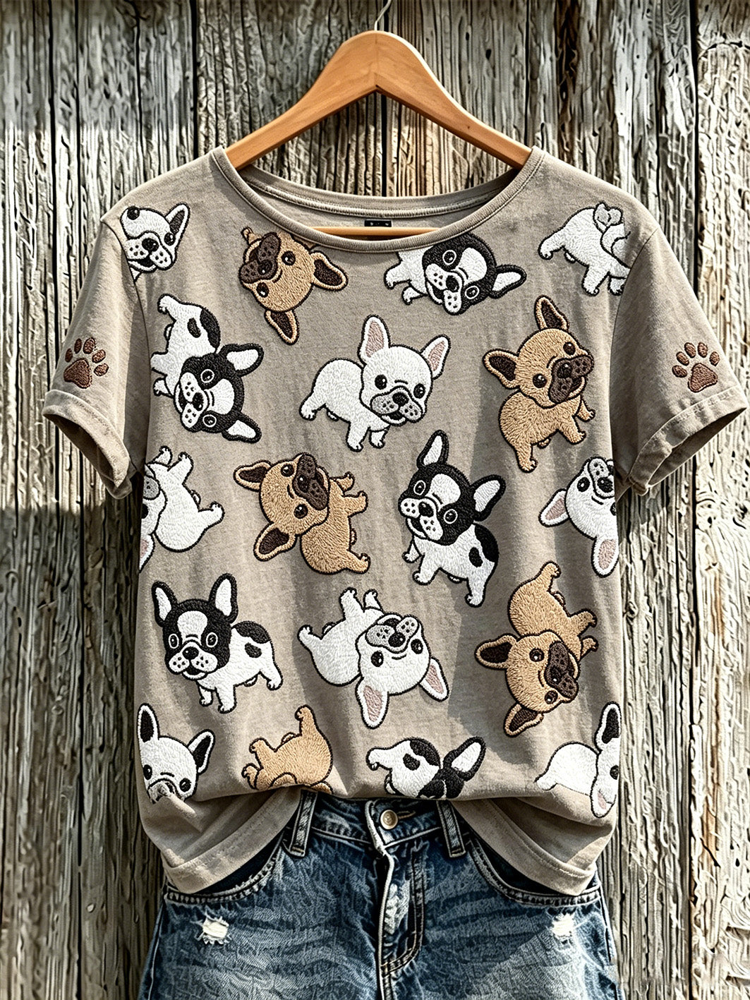 Women's cute dog pattern printed short-sleeved T-shirt