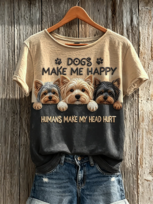 Women's Peeking Yorkshire Dogs Make Me Happy Humans Make My Head Hurt short-sleeved T-shirt