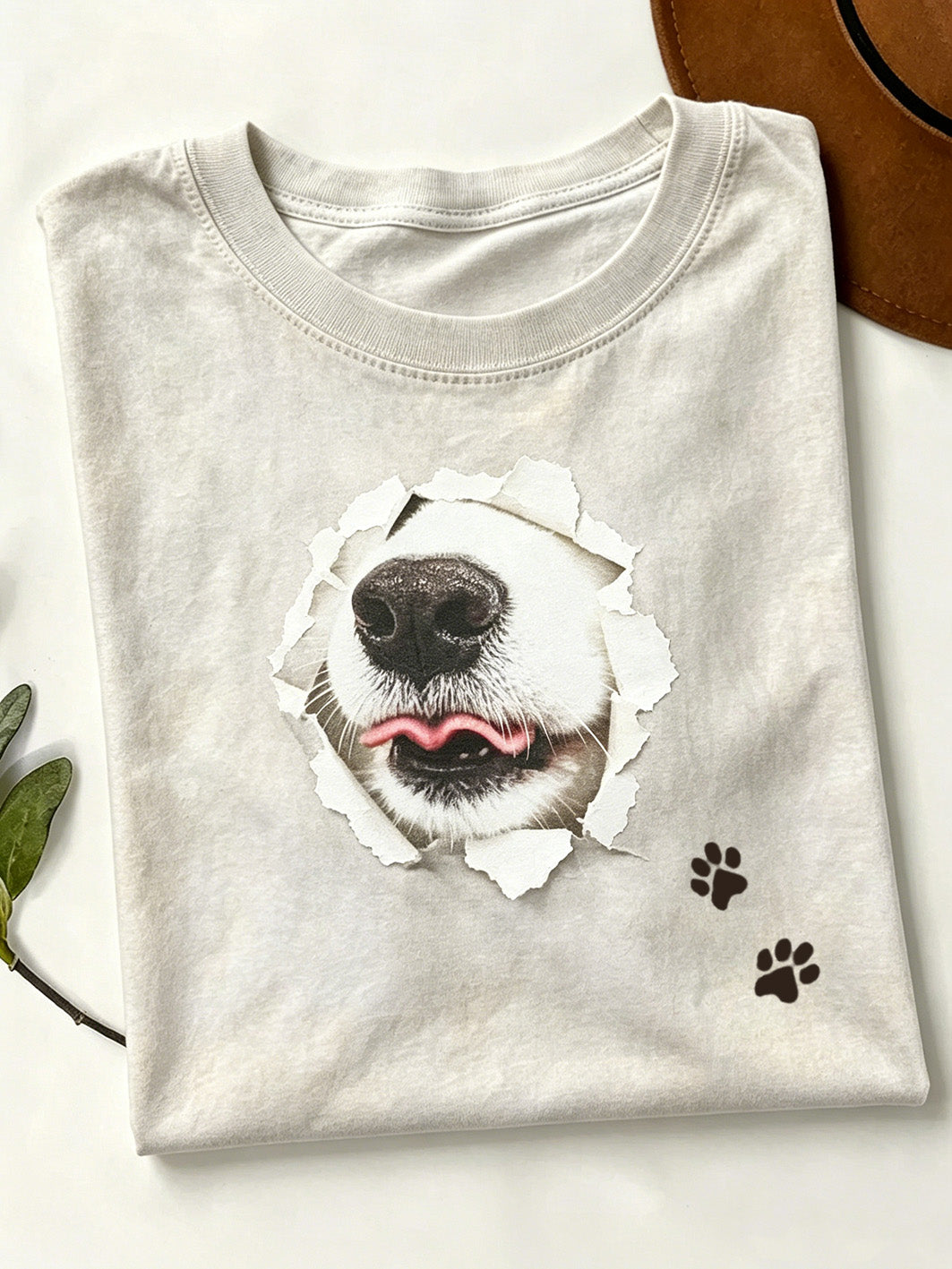 Women's cute dog pattern printed short-sleeved T-shirt