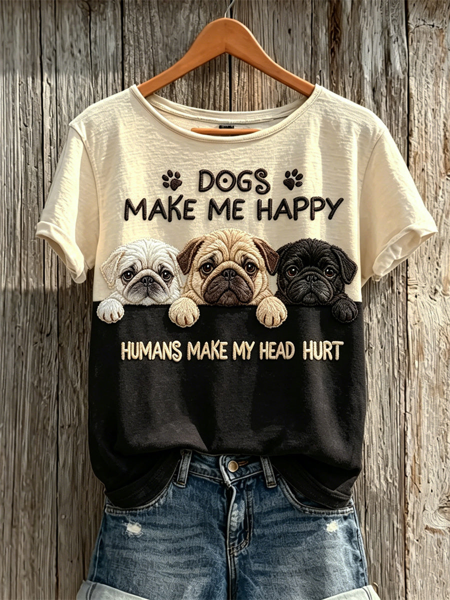 Women's Peeking Pug Dogs Make Me Happy Humans Make My Head Hurt short-sleeved T-shirt