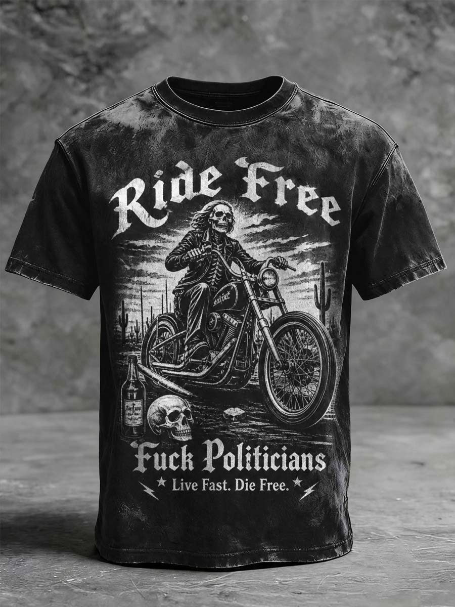 Ride Free Desert West Skeleton Knight Printed Casual Short-Sleeve T-Shirt