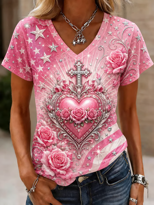 Women's Breast Cancer Awareness Print short-sleeved T-shirt