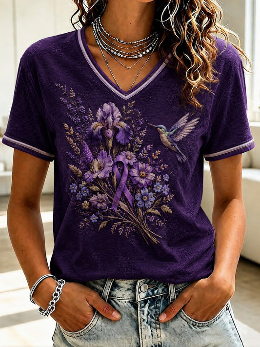 Women's Alzheimer's Awareness Printed V-neck T-shirt