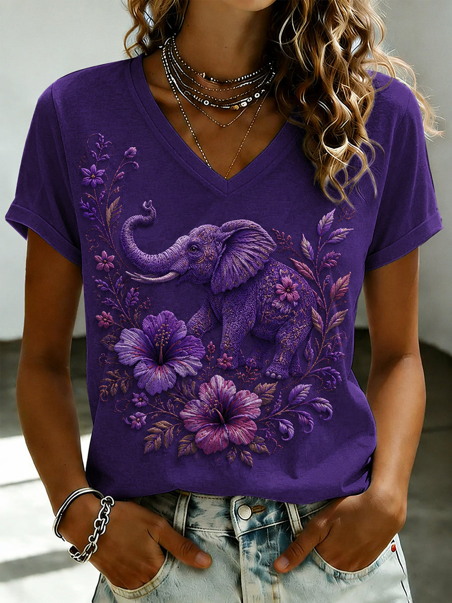 Women's Alzheimer's Awareness Elephant Print T-Shirt