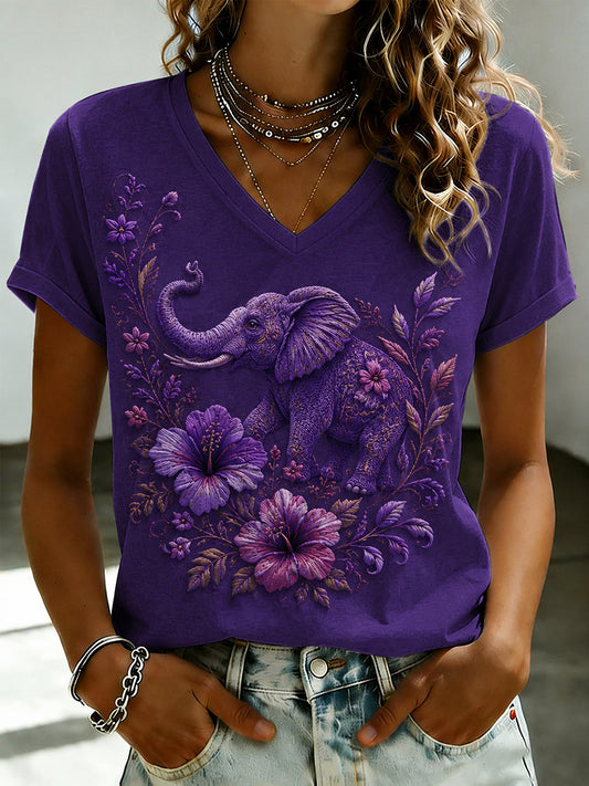 Women's Alzheimer's Awareness Elephant Print T-Shirt
