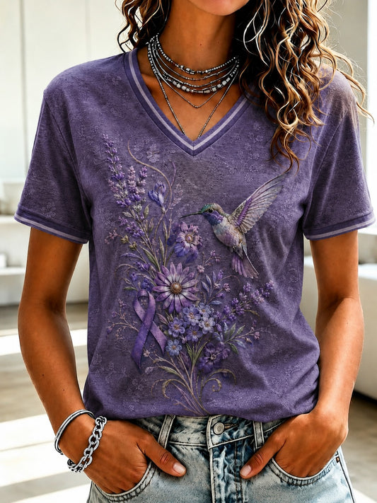Women's Alzheimer's Awareness Printed V-neck T-shirt