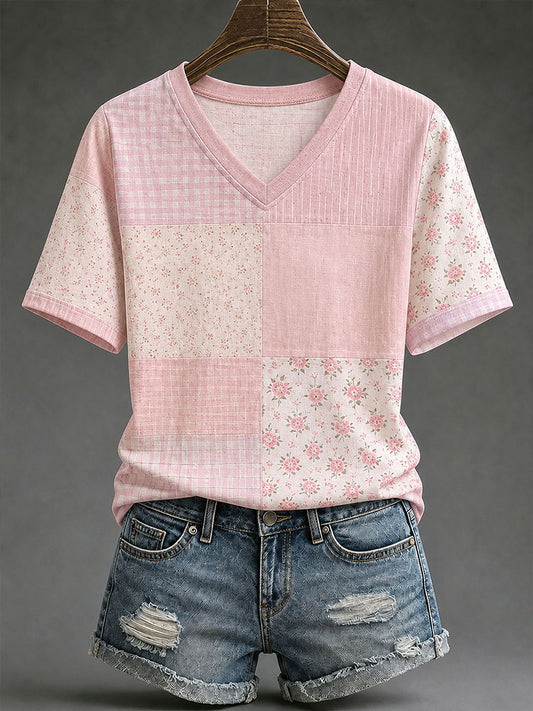Women's Pink Floral Print Casual T-Shirt