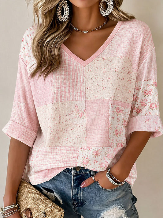 Women's Pink Floral Print Casual T-Shirt