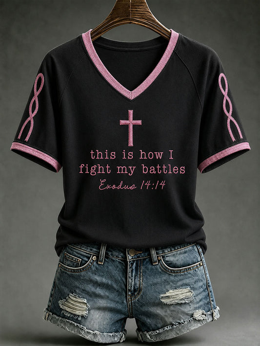 Women's This Is How I Fight My Battles V-neck T-shirt