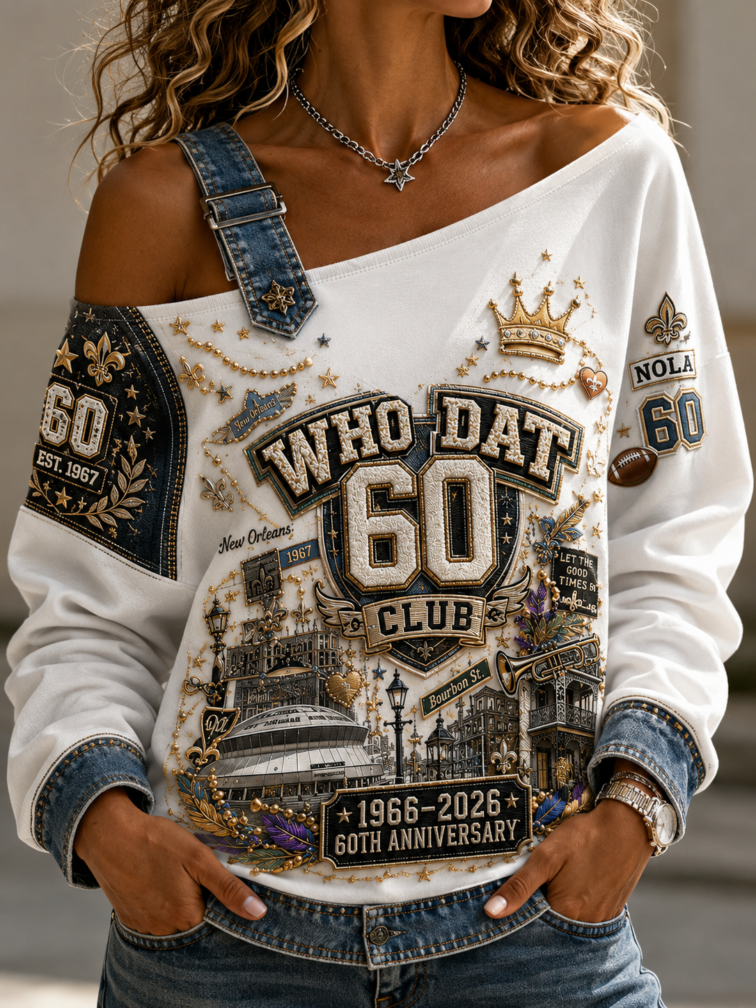Women's New Orleans Saints Casual Off-Shoulder Sweatshirt