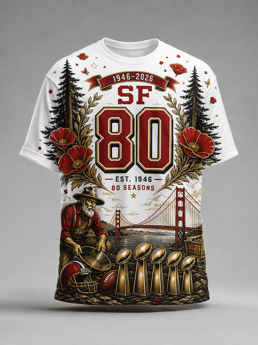 Men's San Francisco 49ers 80th Anniversary Art Print T-shirt