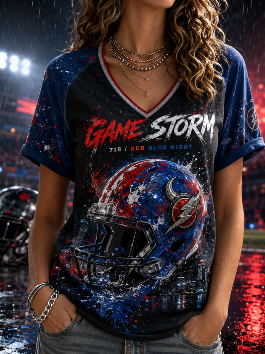 Women's Buffalo Bills V-Neck Off-Shoulder Short-Sleeved T-Shirt