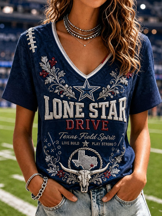Women’s Rugby Dallas Cowboys Printed Casual Short-Sleeve T-Shirt