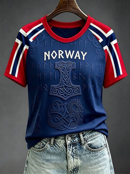 Women's Viking Inspired Art Celtic Norway Flag Print Round Neck Short Sleeve T-shirt