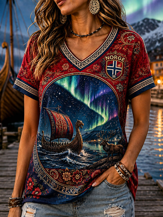 Retro Norwegian VikingScandinavianNordic Style Graphic Casual T-Shirt