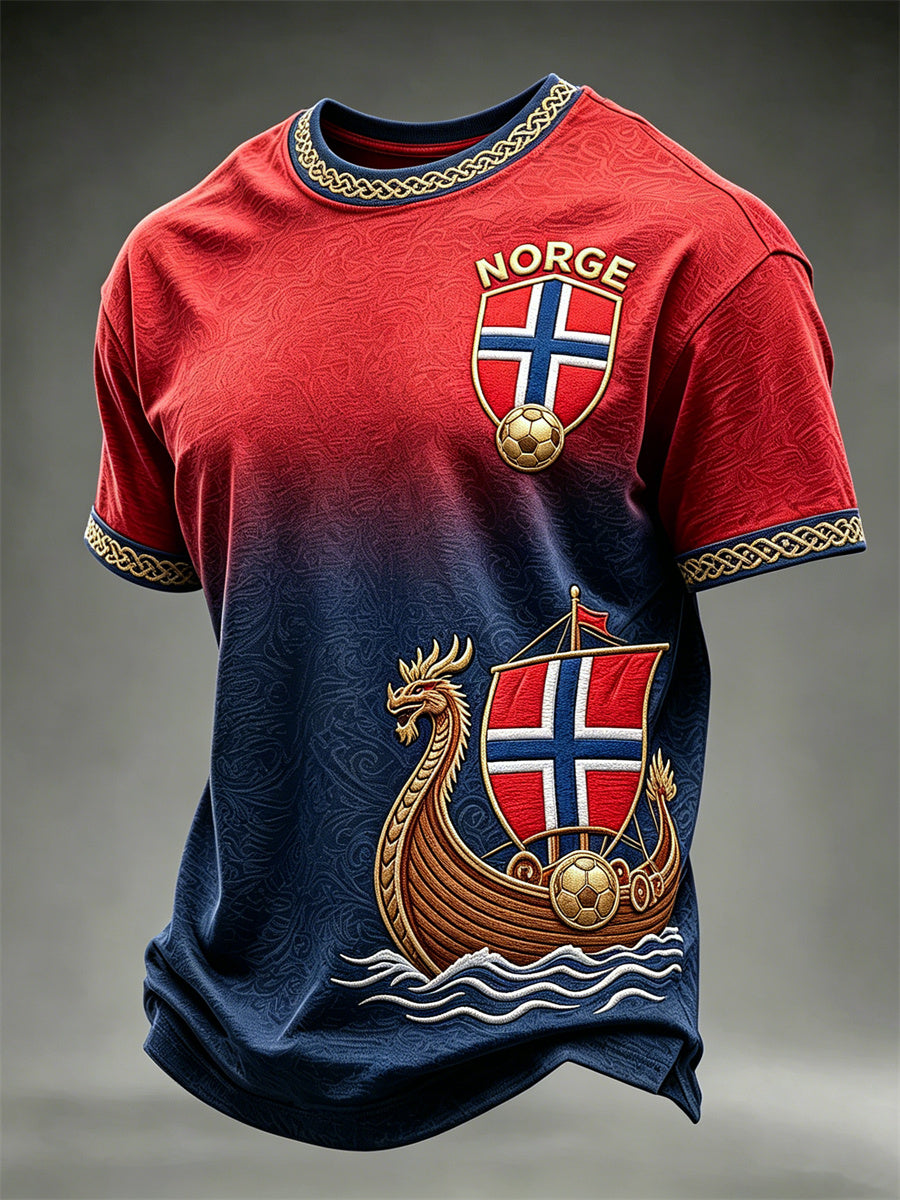 Men's Norway Football Viking Ship Flag Gradient Print short sleeves t-shirt