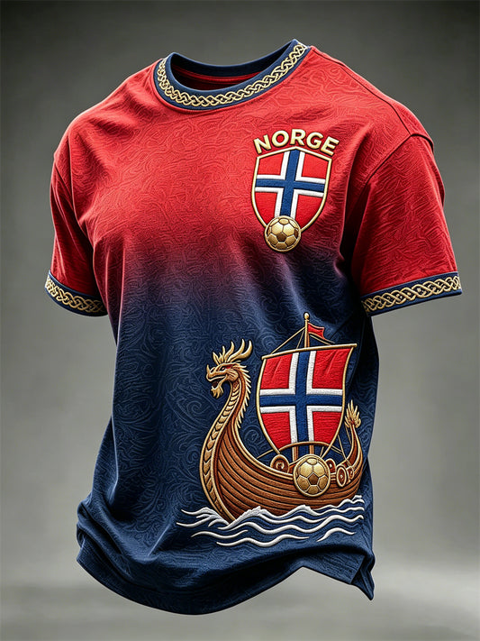 Men's Norway Football Viking Ship Flag Gradient Print short sleeves t-shirt