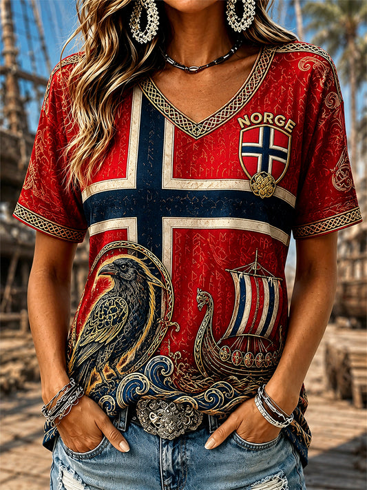 Retro Norwegian VikingScandinavianNordic Style Graphic Casual T-Shirt