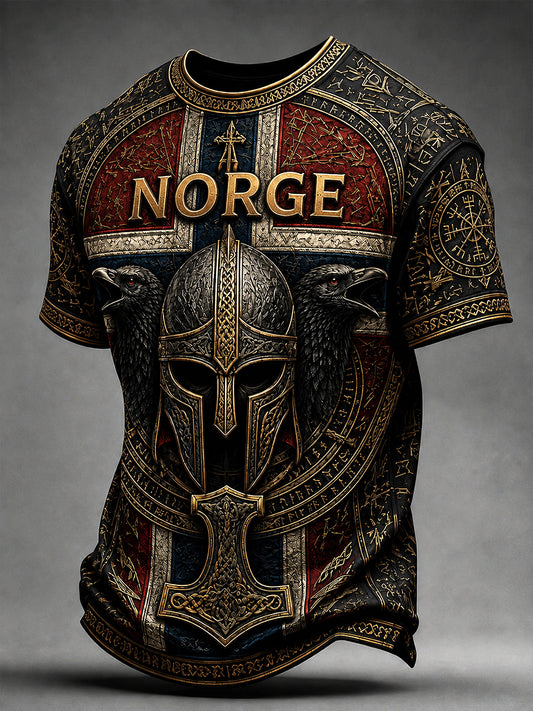 Retro Nordic Viking-Style Graphic Casual T-Shirt