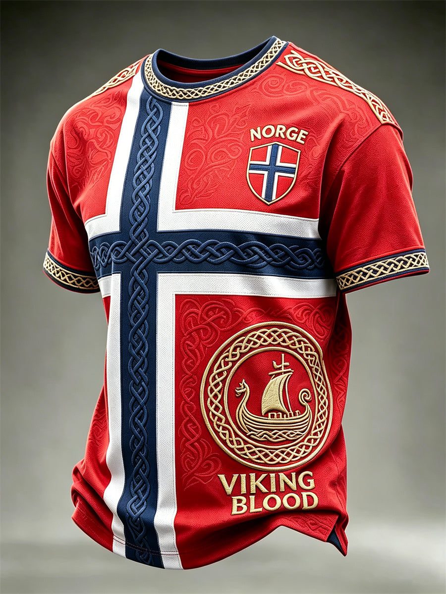 Men's Norway Football Viking Blood Ship Celtic Knot Flag Print short sleeves t-shirt