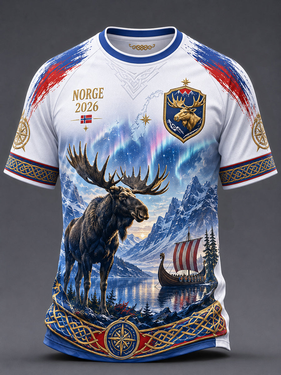 Retro Norwegian Animal Nordic Art Print Casual T-Shirt