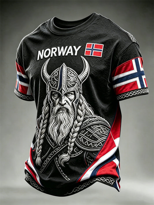 Men's Norway Viking Warrior Celtic Knot Flag Colorblock Print short sleeves t-shirt